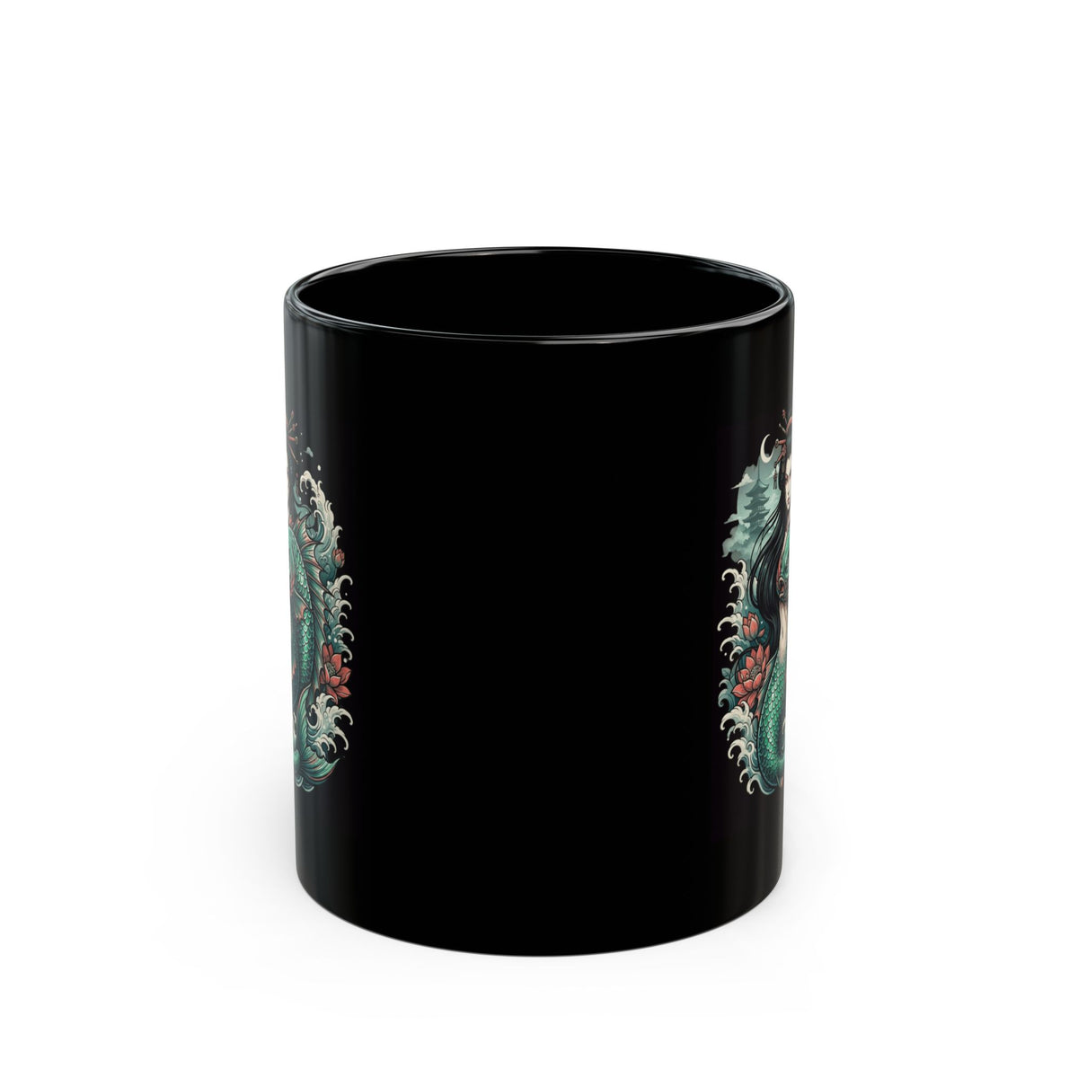 "Ningyo (Japanese Folklore)" Black Ceramic Mug