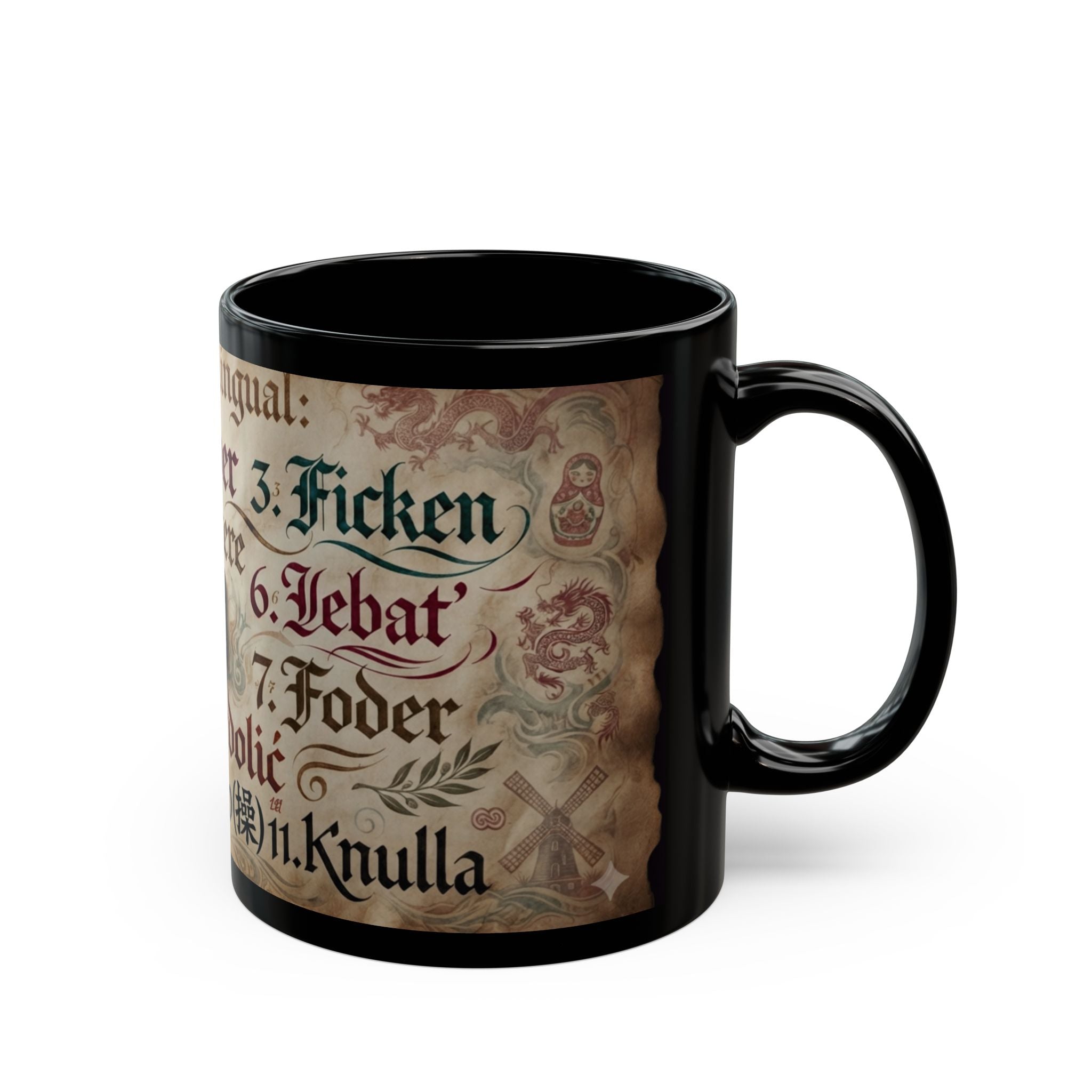 "Multilingual" Black Ceramic Mug
