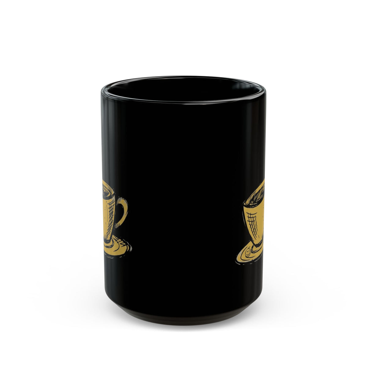 "Happy Coffee" Black Ceramic Mug — Graphic