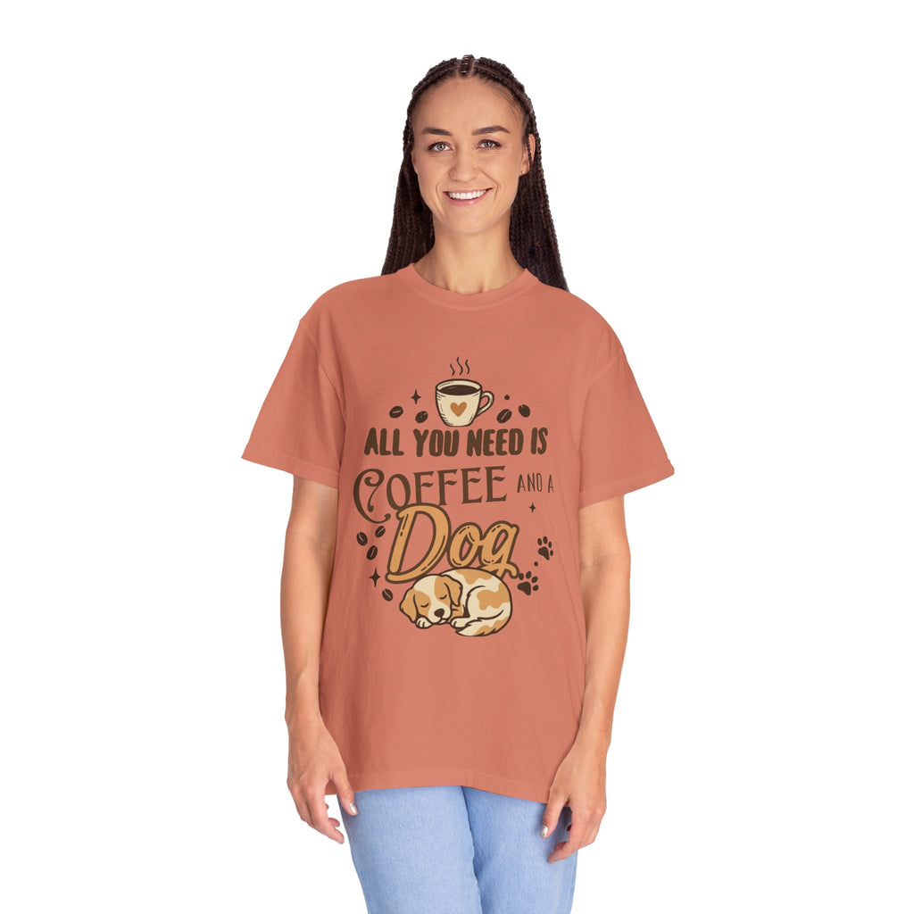 "Coffee and a Dog" Unisex Garment-Dyed Tee