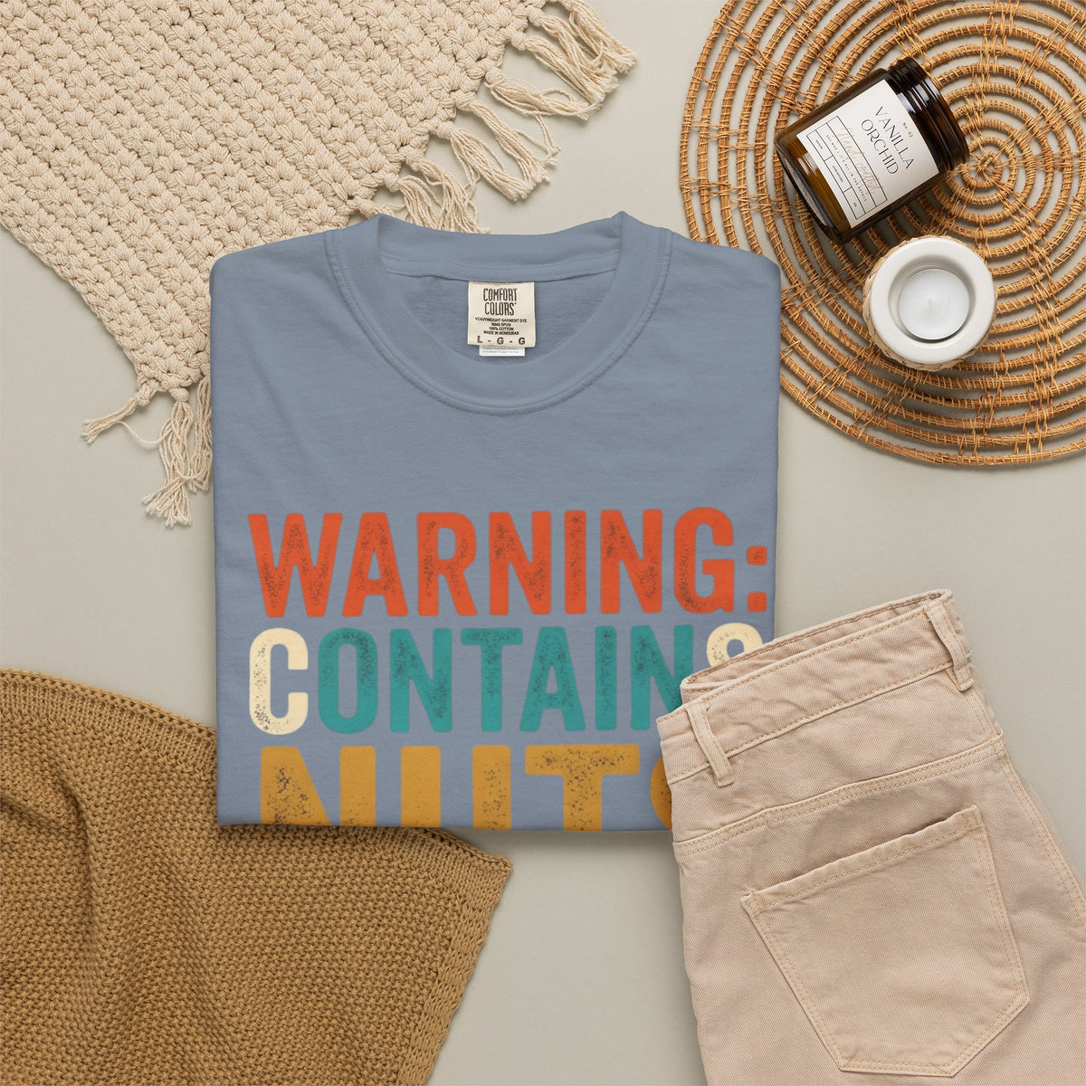 "Warning Contains Nuts" Unisex Garment-Dyed Tee