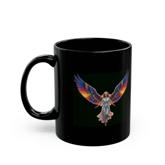 "Rainbow Angel" Black Ceramic Mug — Graphic