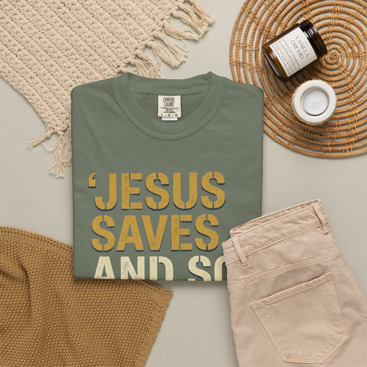 "Good Book Series Jesus Saves and So Should You" Unisex Garment-Dyed Tee