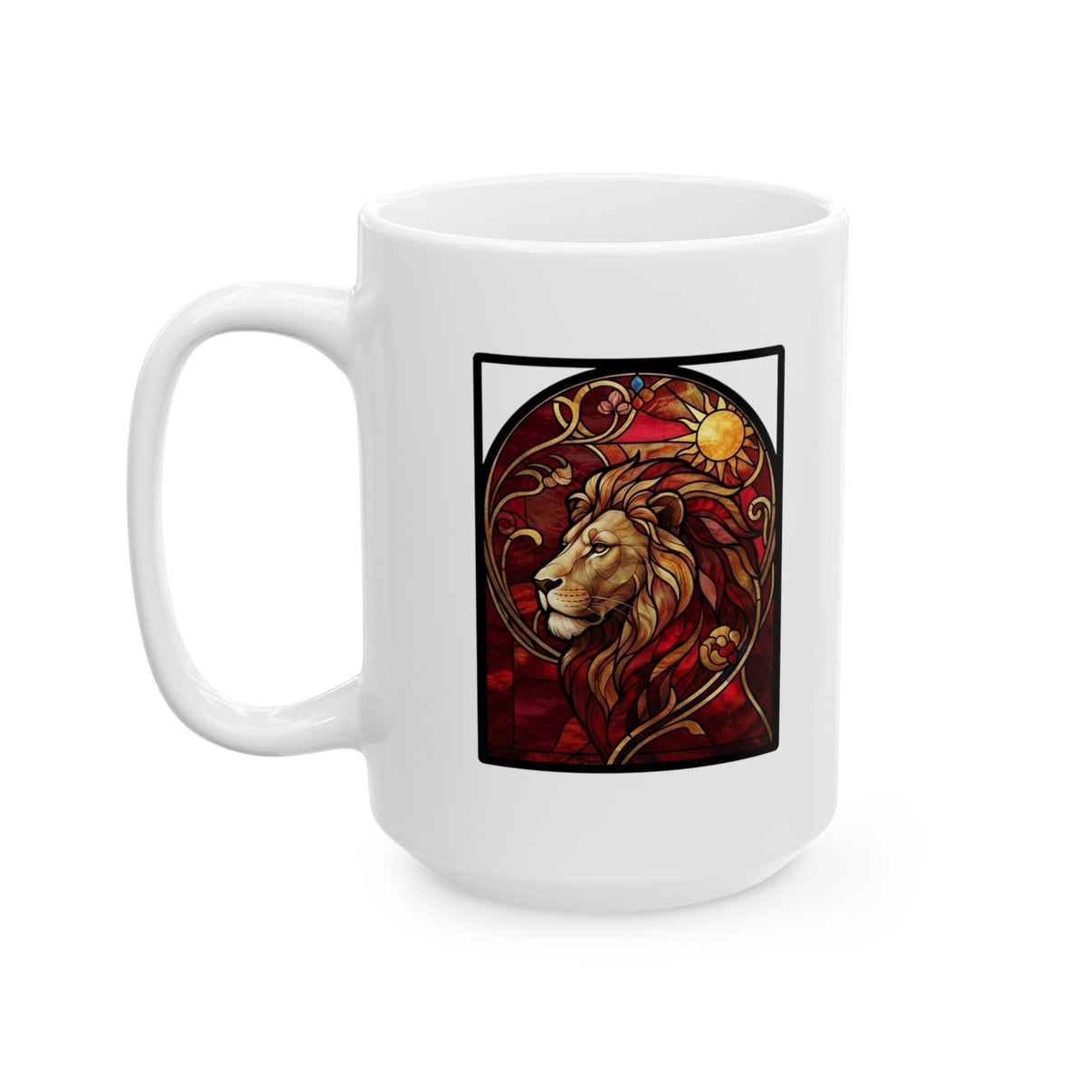 "Stained Glass Sign LEO" White Ceramic Mug — Graphic