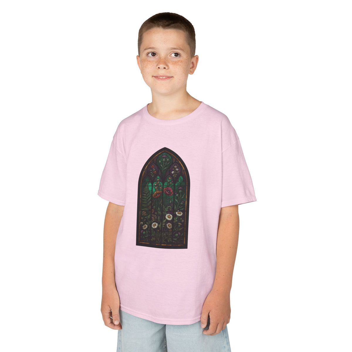 Color: Light Pink | Stained Glass Floral Kids Tee