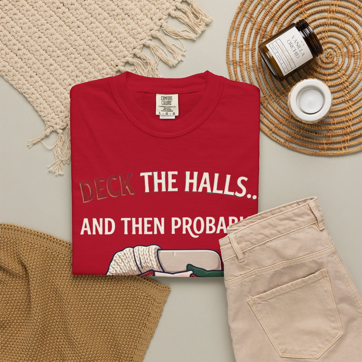 "Deck The Halls And Take A Nap" Unisex Garment-Dyed Tee