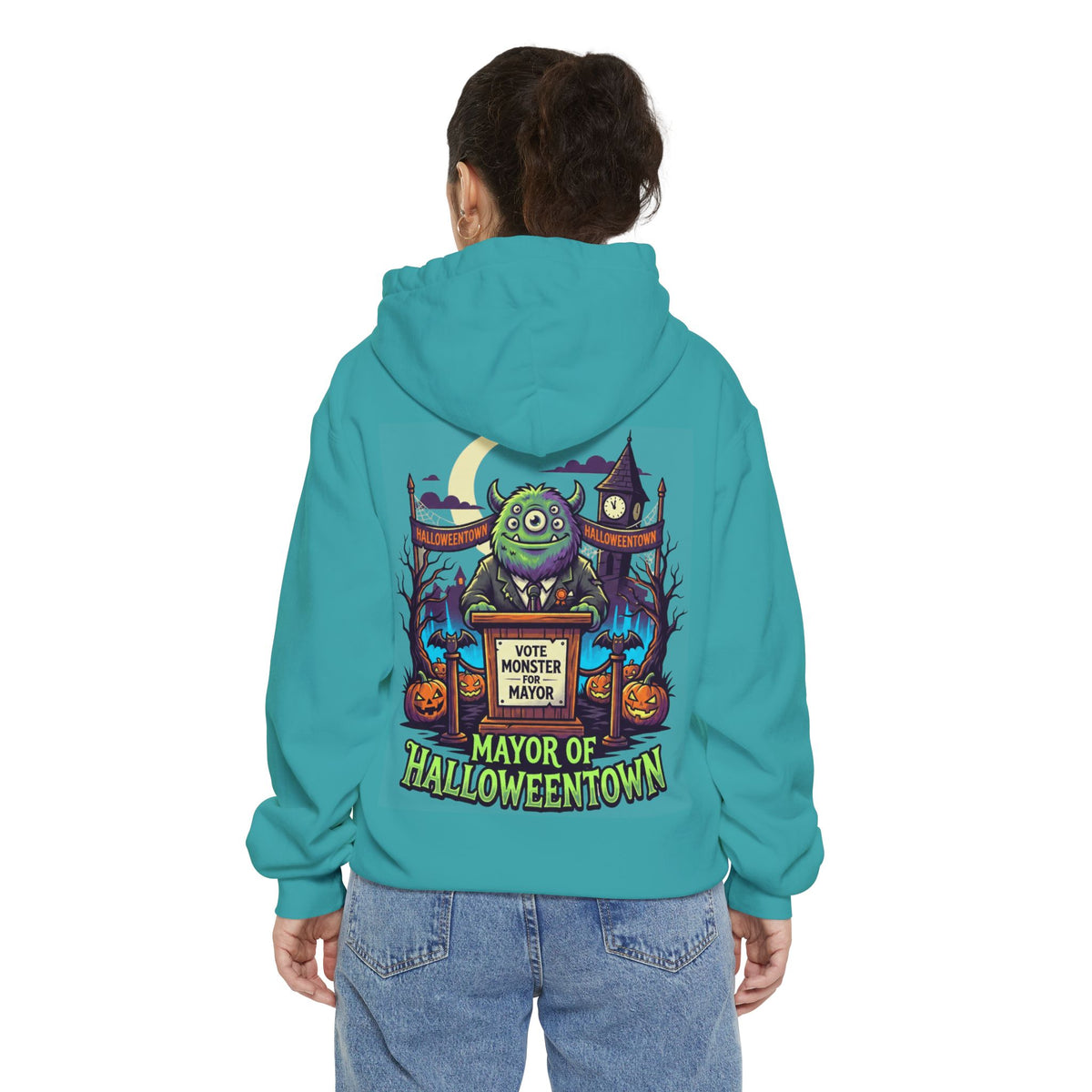 Color: Seafoam | Vote Monster For Mayor Garment-Dyed Hoodie