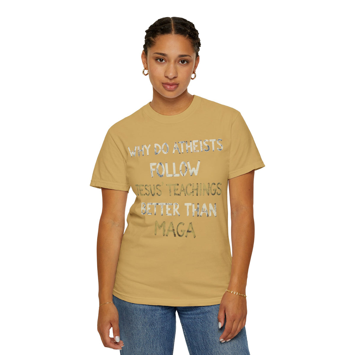 Color: Mustard | Jesus Teachings Unisex Garment-Dyed Tee