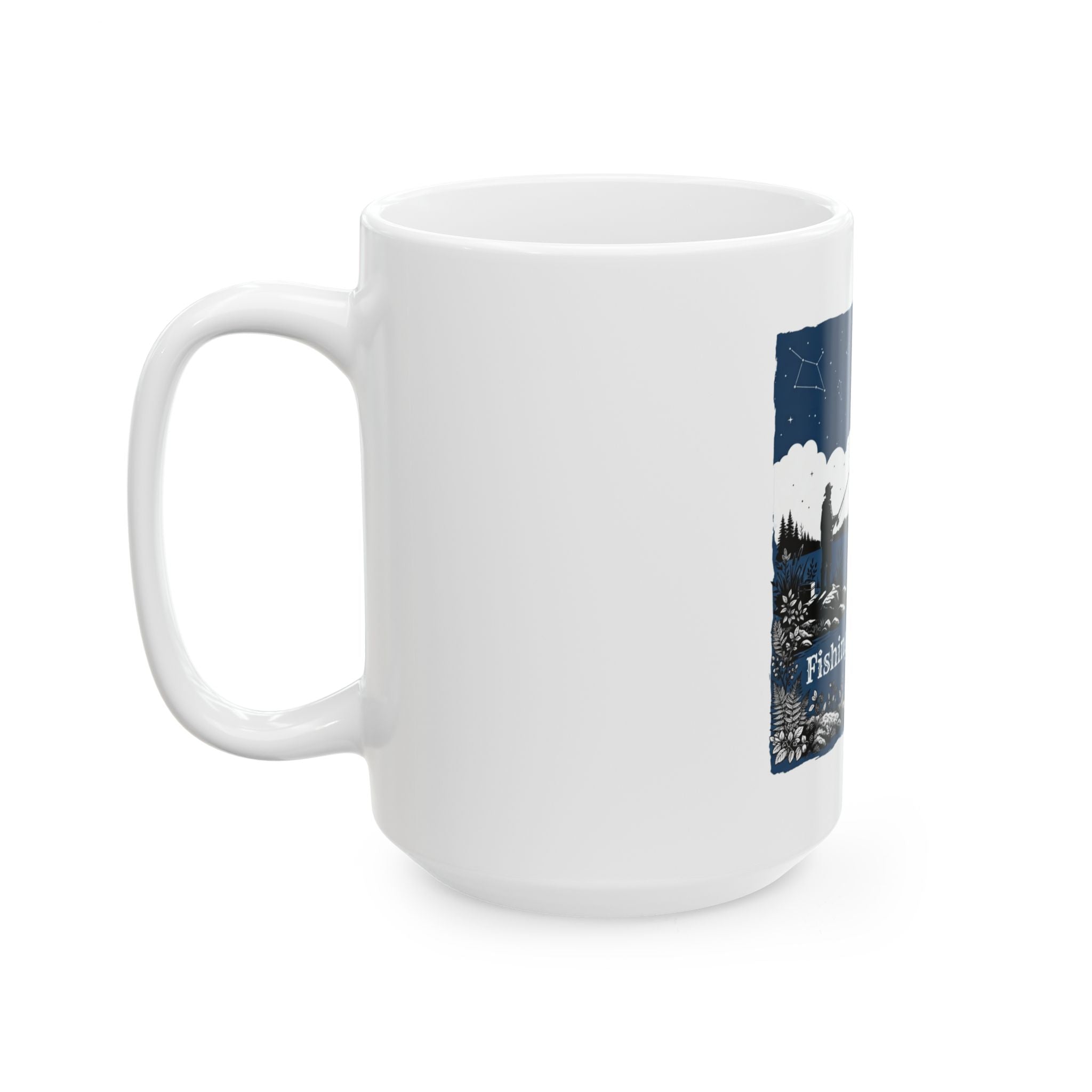 "Fishing in the Dark" White Ceramic Mug