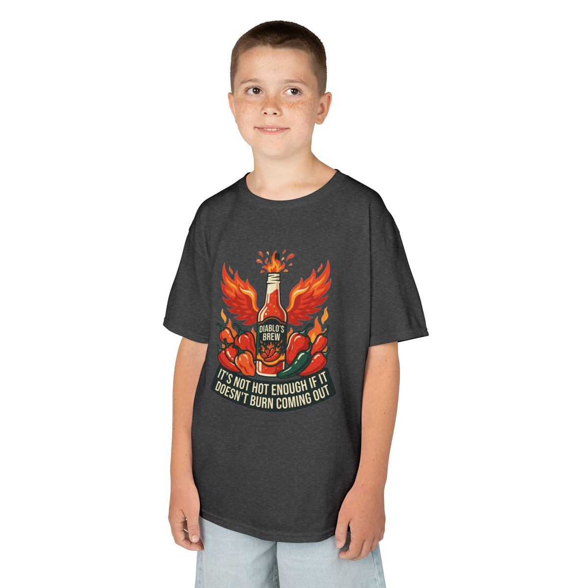 Color: Dark Heather | Burns Coming Out Kids Tee