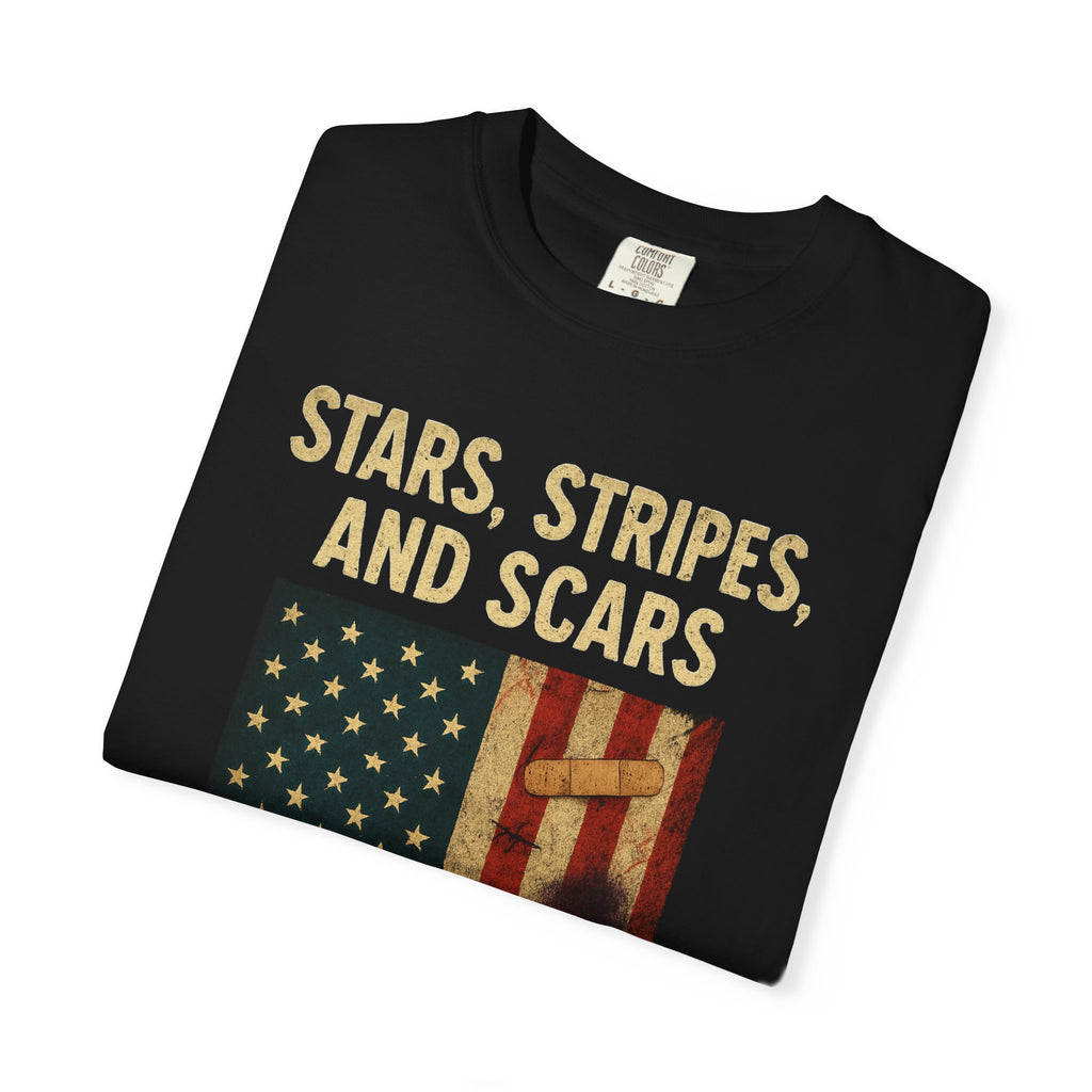 "STARS, STRIPES, AND SCARS" Unisex Garment-Dyed T-shirt