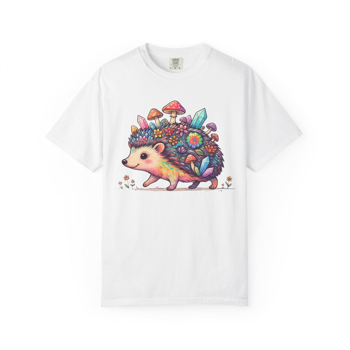 Color: White | Hippy Hedgehog Unisex Garment-Dyed Tee