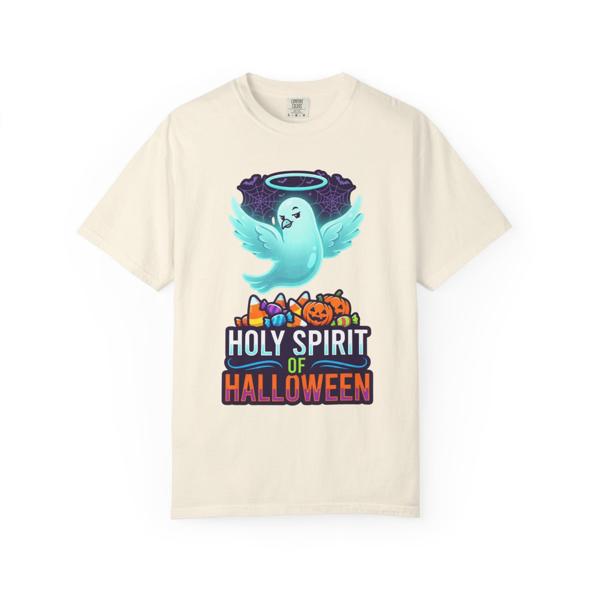 Color: Ivory | Holy Spirit of Halloween Unisex Garment-Dyed Tee
