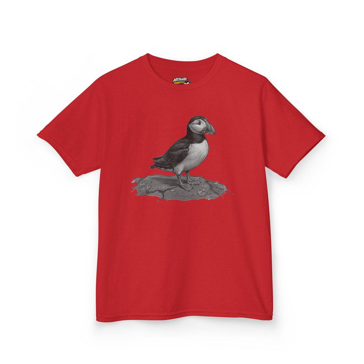 "Pencil Sketch Art Puffin" Kids Tee
