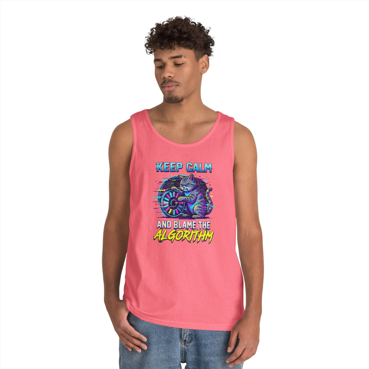 Color: Safety Pink | Keep Calm And Blame The Algorithm Tank Top
