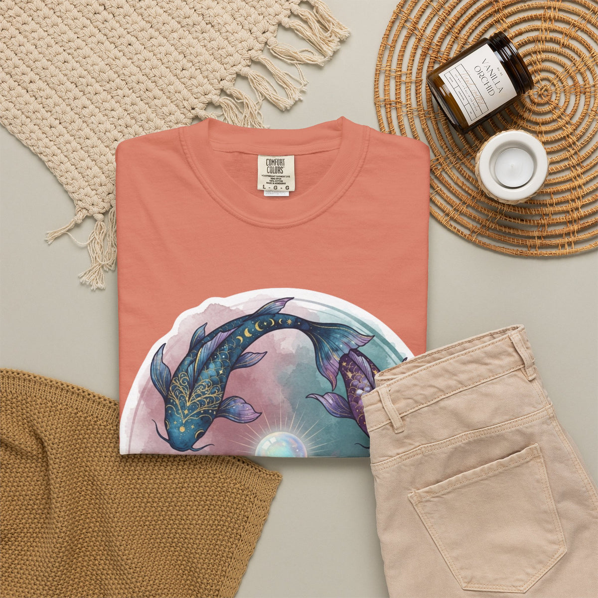 "Pisces The Infinite Fish" Unisex Garment-Dyed Tee