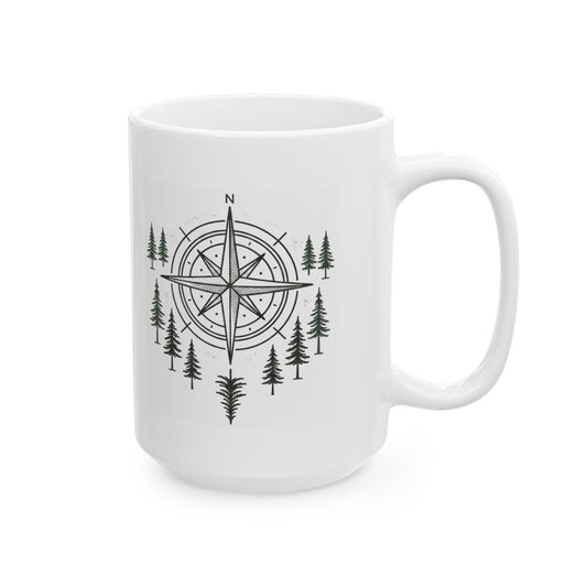 "Compass" White Ceramic Mug — Graphic