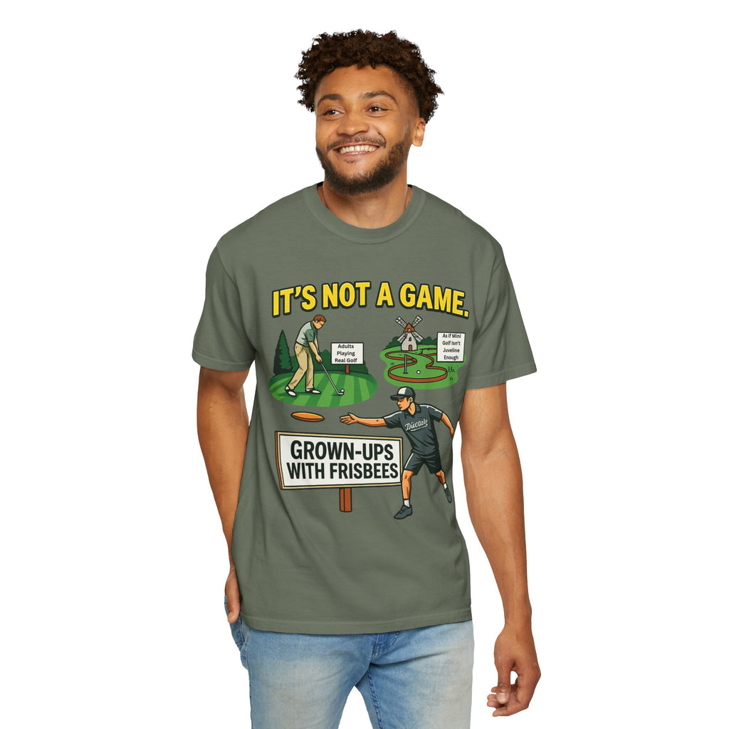 "Grown Ups With Frisbees" Unisex Garment-Dyed T-shirt