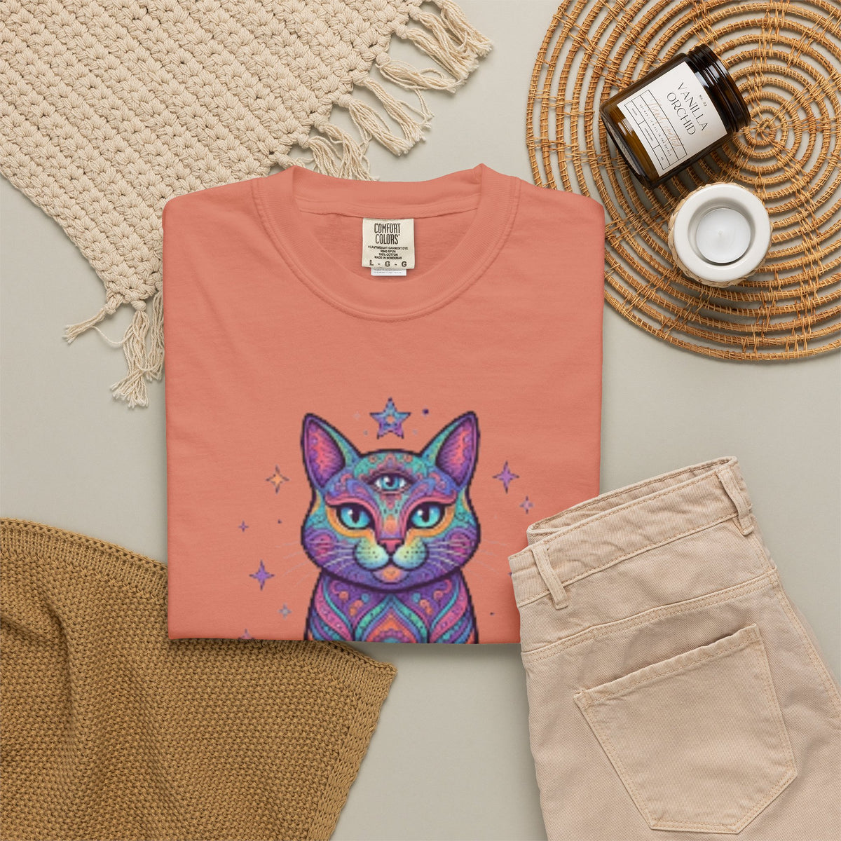 "Hippy Cat" Unisex Garment-Dyed Tee