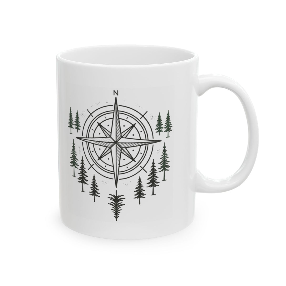 "Compass" White Ceramic Mug — Graphic