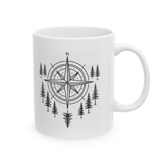 "Compass" White Ceramic Mug — Graphic