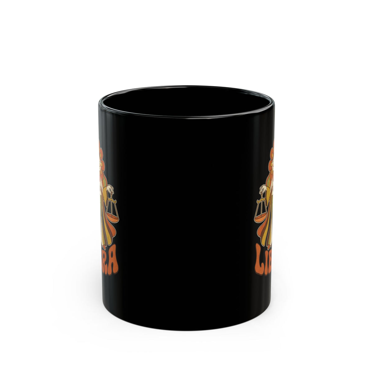 "Retro Mascot Groovy Libra" Black Ceramic Mug