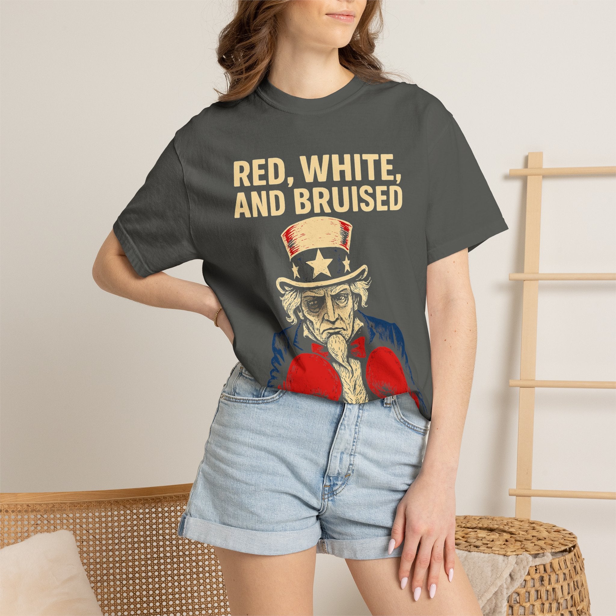 "RED, WHITE, AND BRUISED" Unisex Garment-Dyed T-shirt