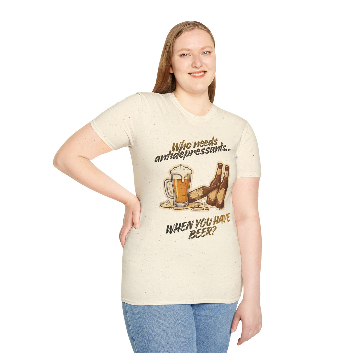 Color: Natural | Beer Graphic T-Shirt — Who Needs Antidepressants When You Have Beer? Retro Pint Design