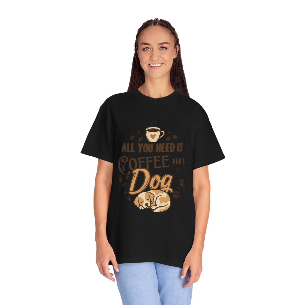 "Coffee and a Dog" Unisex Garment-Dyed Tee