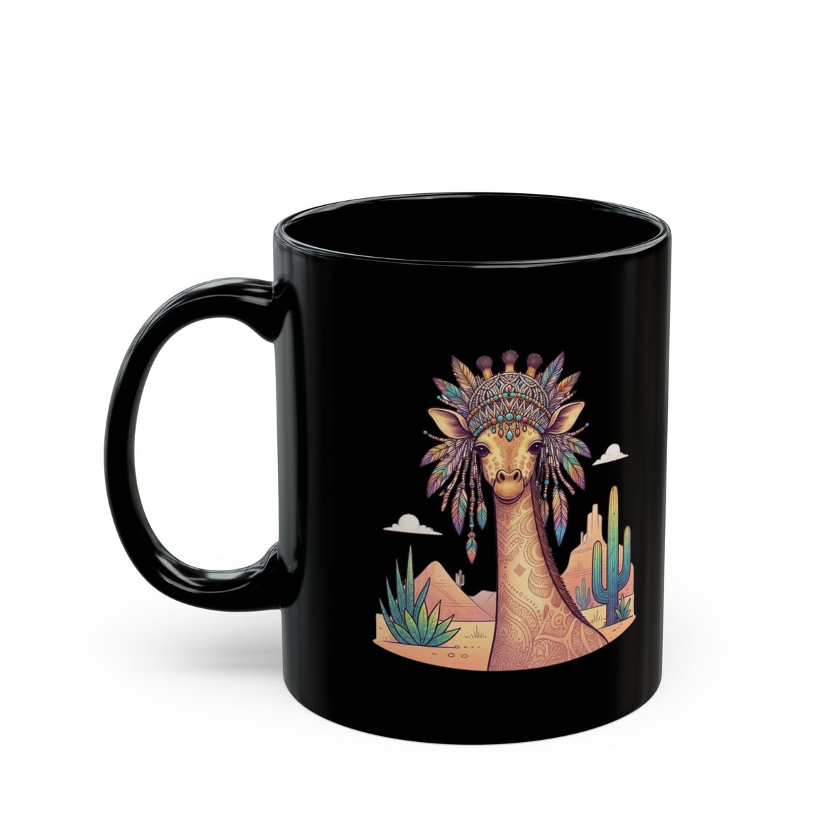 "Hippy Giraffe" Black Ceramic Mug