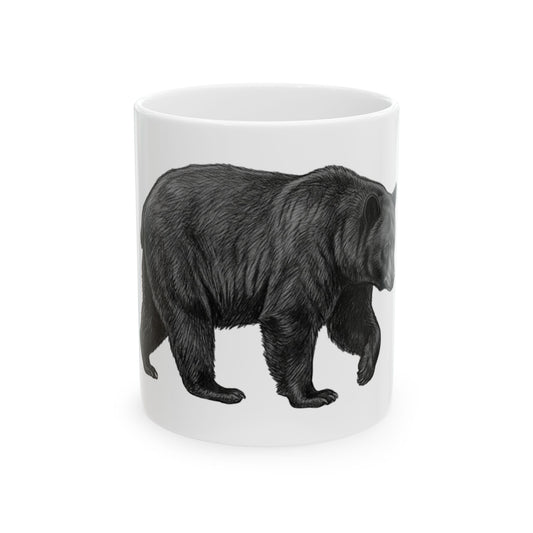 "Pencil Sketch Art Black Bear" White Ceramic Mug