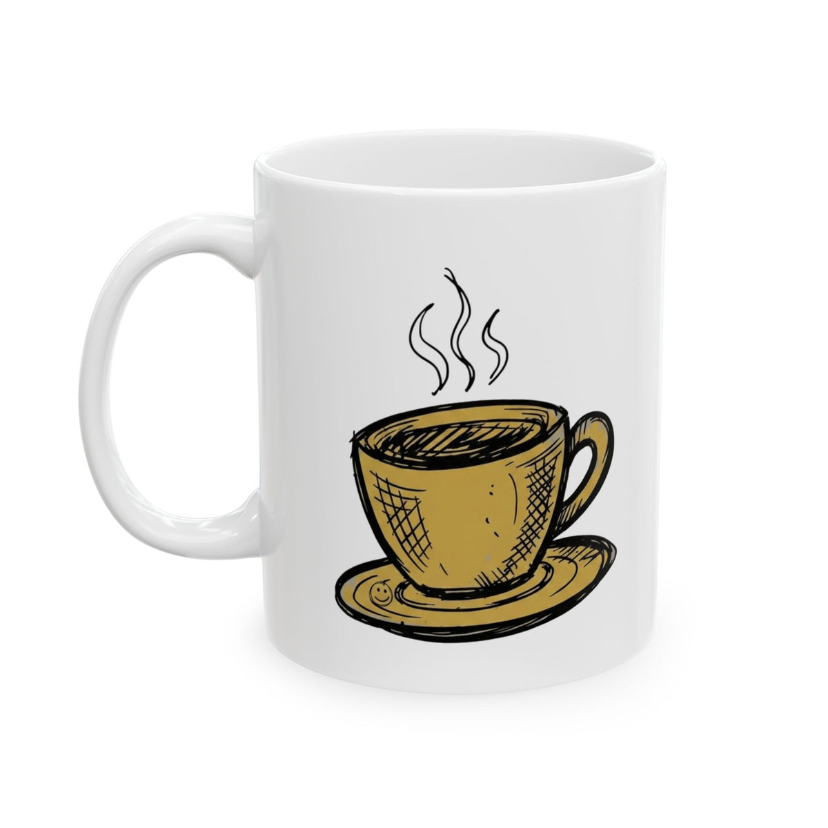 "Happy Coffee" White Ceramic Mug — Graphic