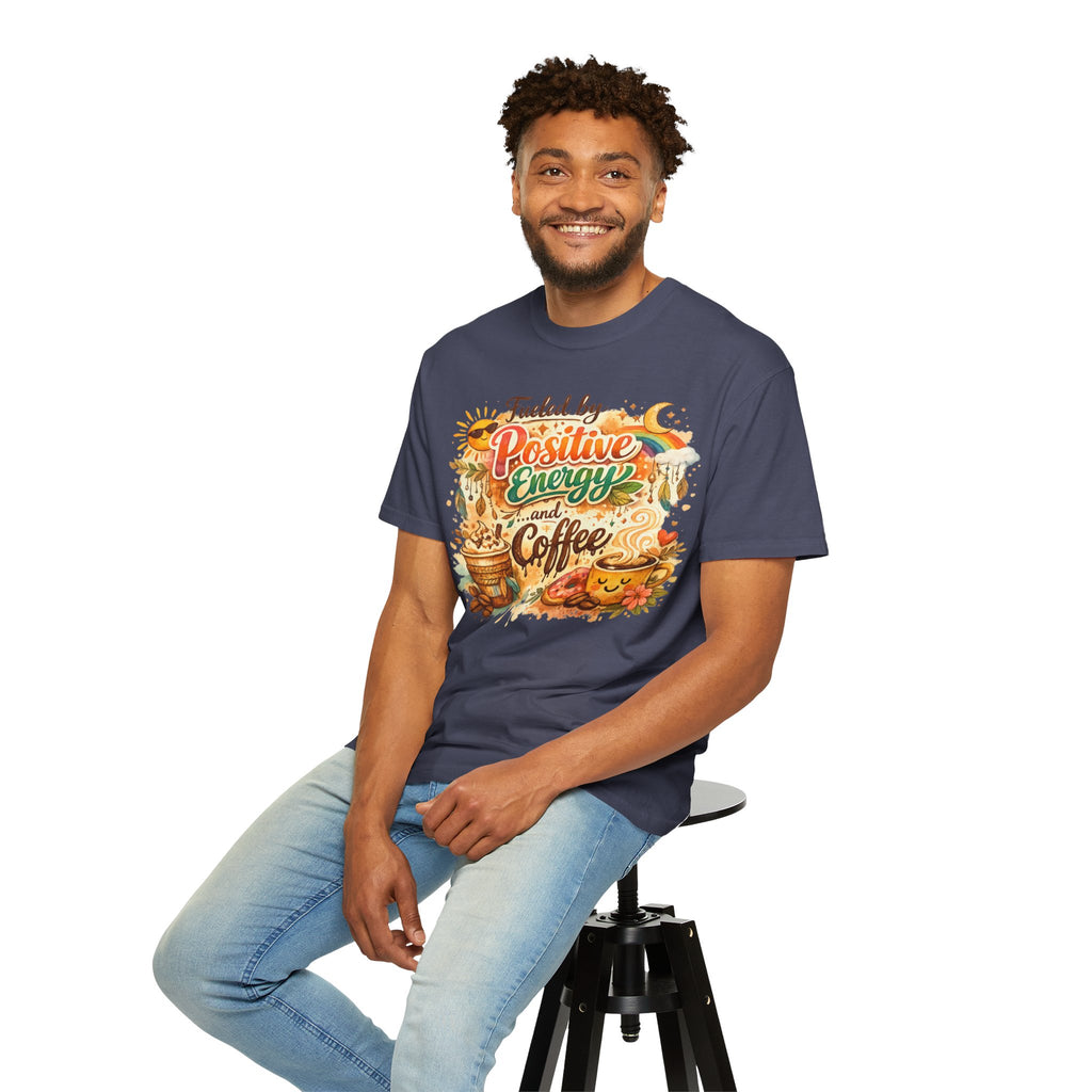 "Fueled by Positive Energy and Coffee T-Shirt" Unisex Garment-Dyed T-shirt