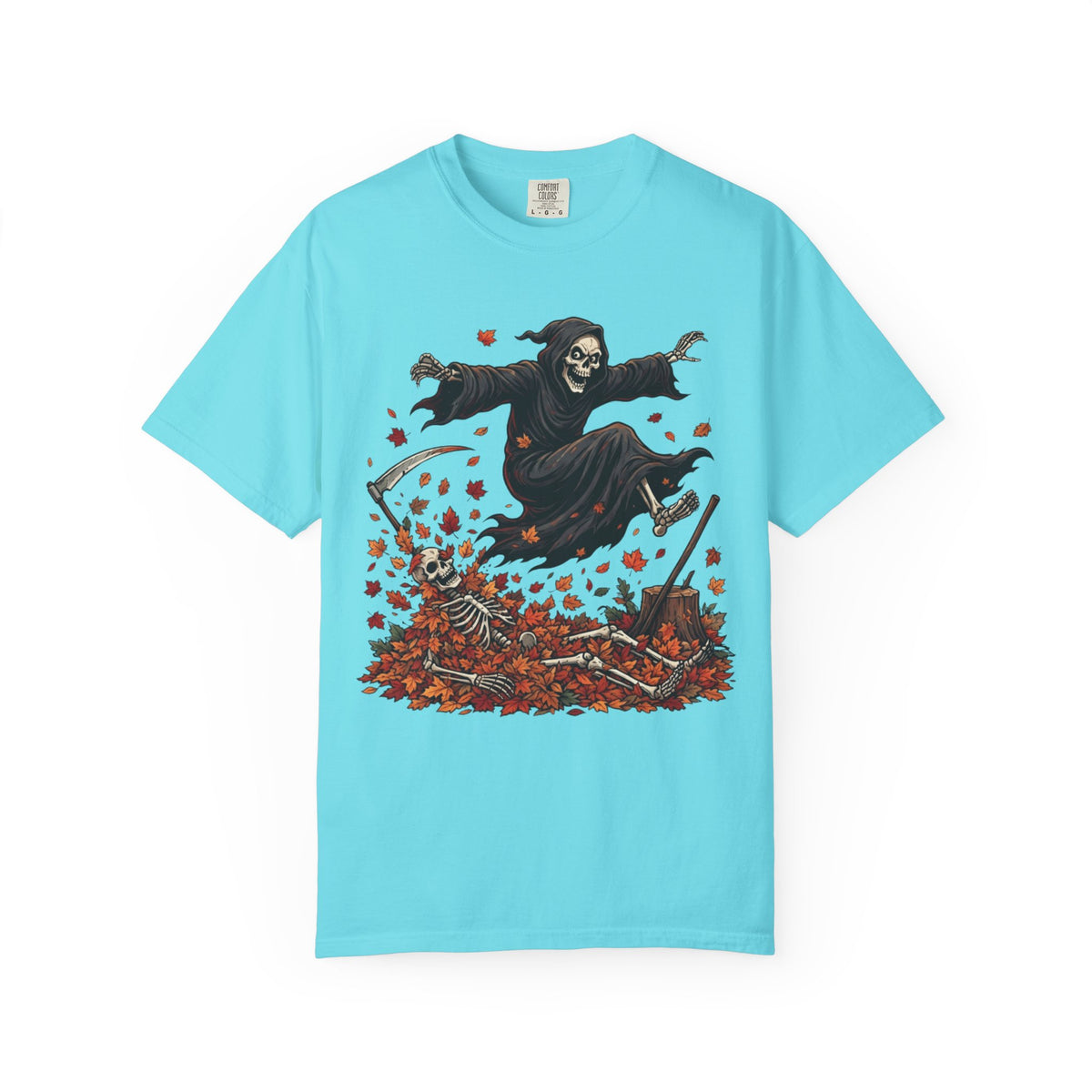 Color: Lagoon Blue | Autumn Death Unisex Garment-Dyed Tee