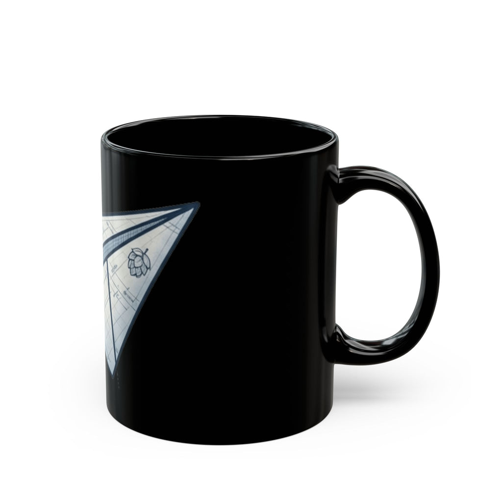 "Paper Plane Porterhouse" Black Ceramic Mug — Graphic