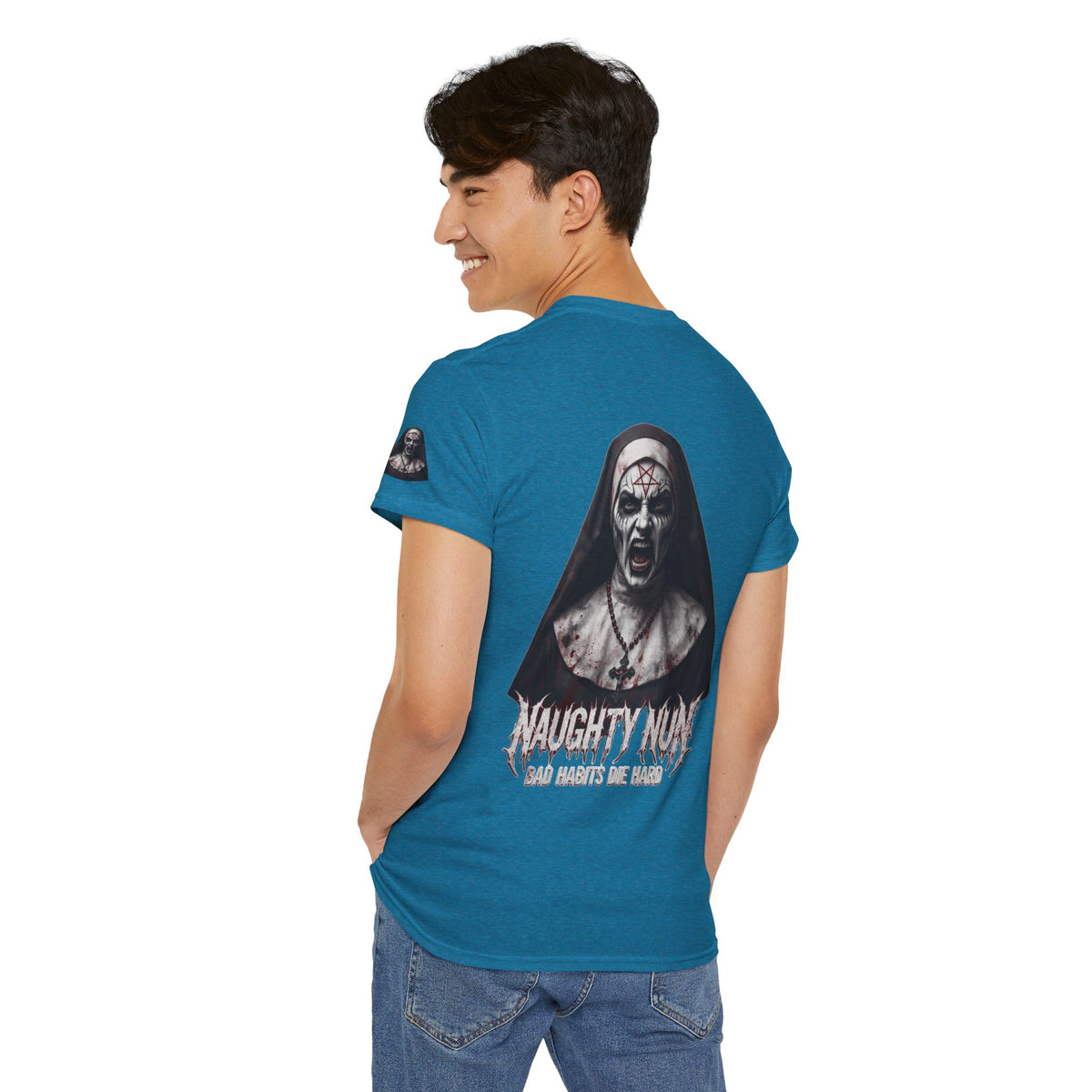 Color: Antique Sapphire | Naughty Nun Premium Graphic Tee