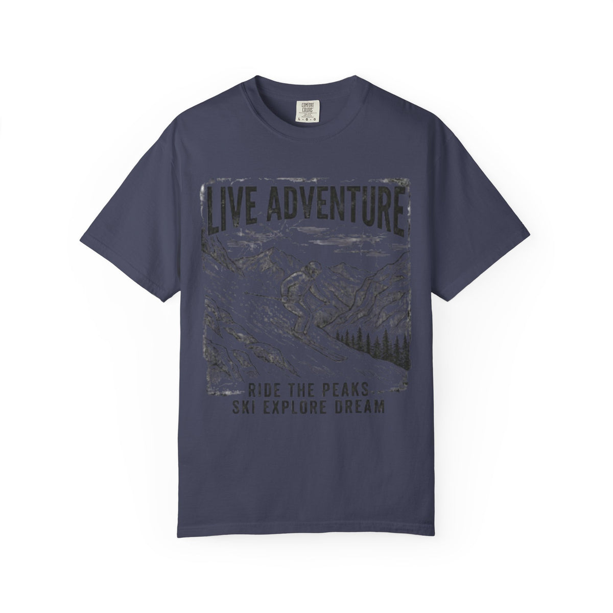 Color: Denim | Live Adventure - Ski Unisex Garment-Dyed Tee