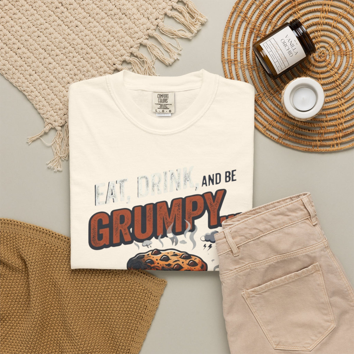 Eat Drink And Be Grumpy Unisex Garment-Dyed Tee