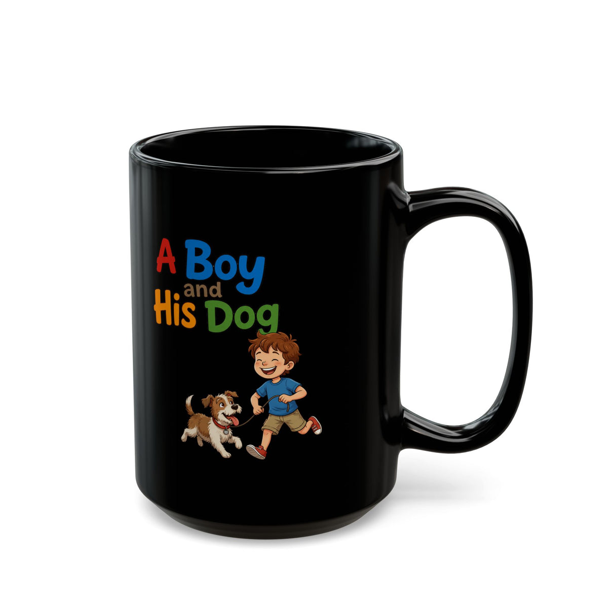 "A Boy And His Dog" Black Ceramic Mug