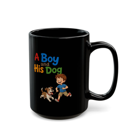 "A Boy And His Dog" Black Ceramic Mug
