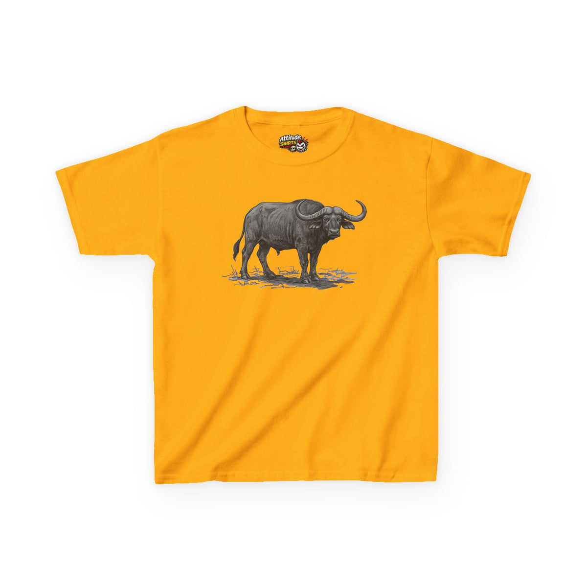 "Pencil Sketch Art Cape Buffalo" Kids Tee