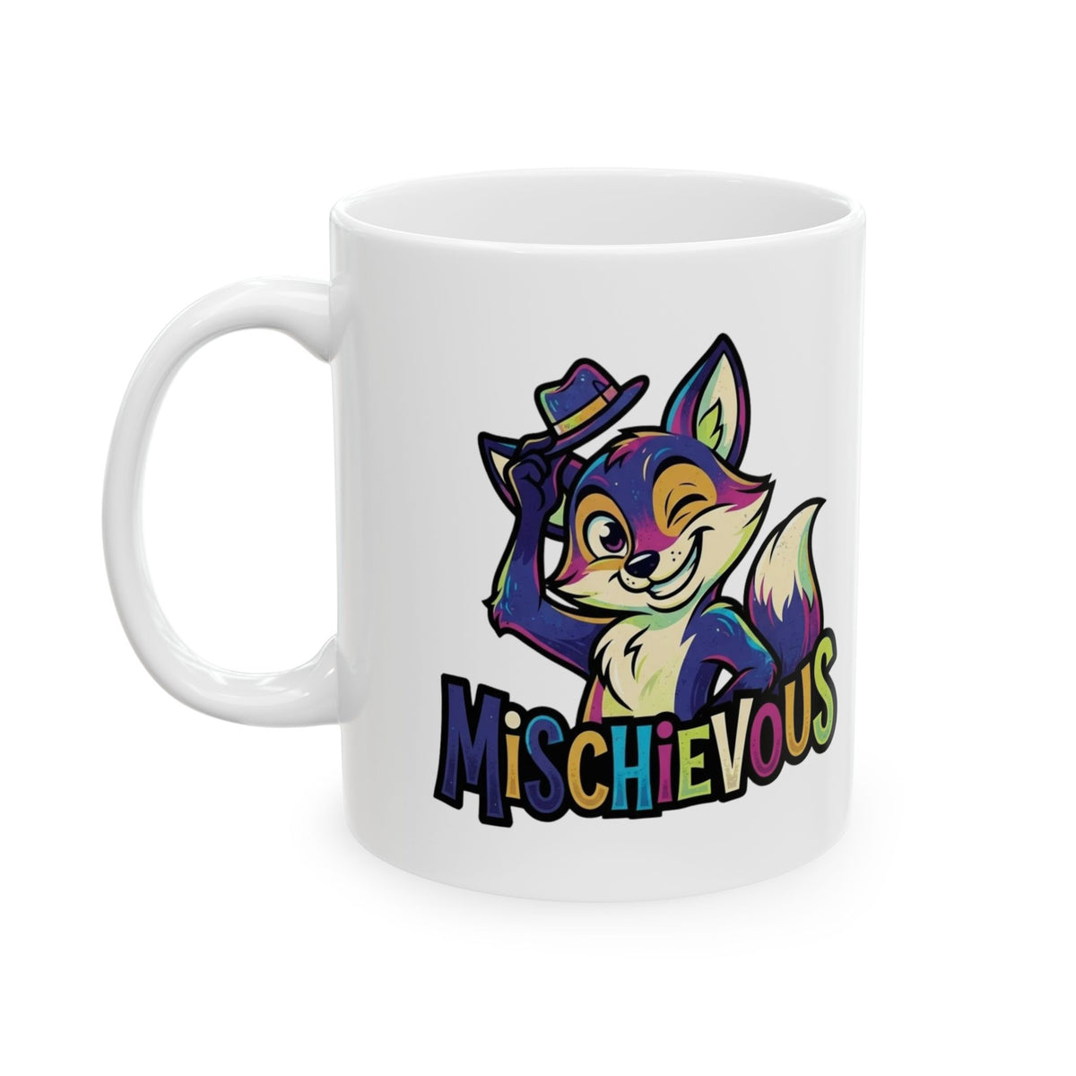 "Mischievous" White Ceramic Mug
