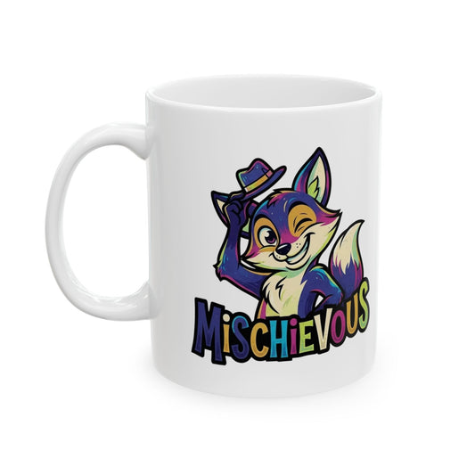 "Mischievous" White Ceramic Mug