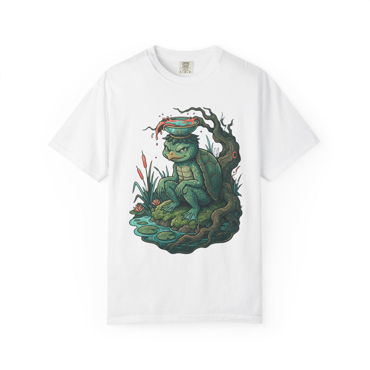 Color: White | Kappa (Japanese Folklore) Unisex Garment-Dyed Tee