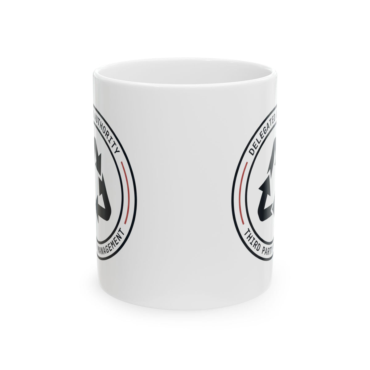 "Managed Entirely By Third Parties" White Ceramic Mug — Graphic