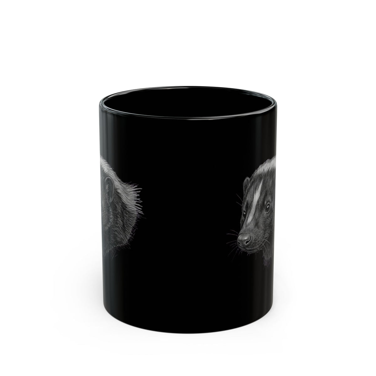 "Pencil Sketch Art Skunk" Black Ceramic Mug — Graphic
