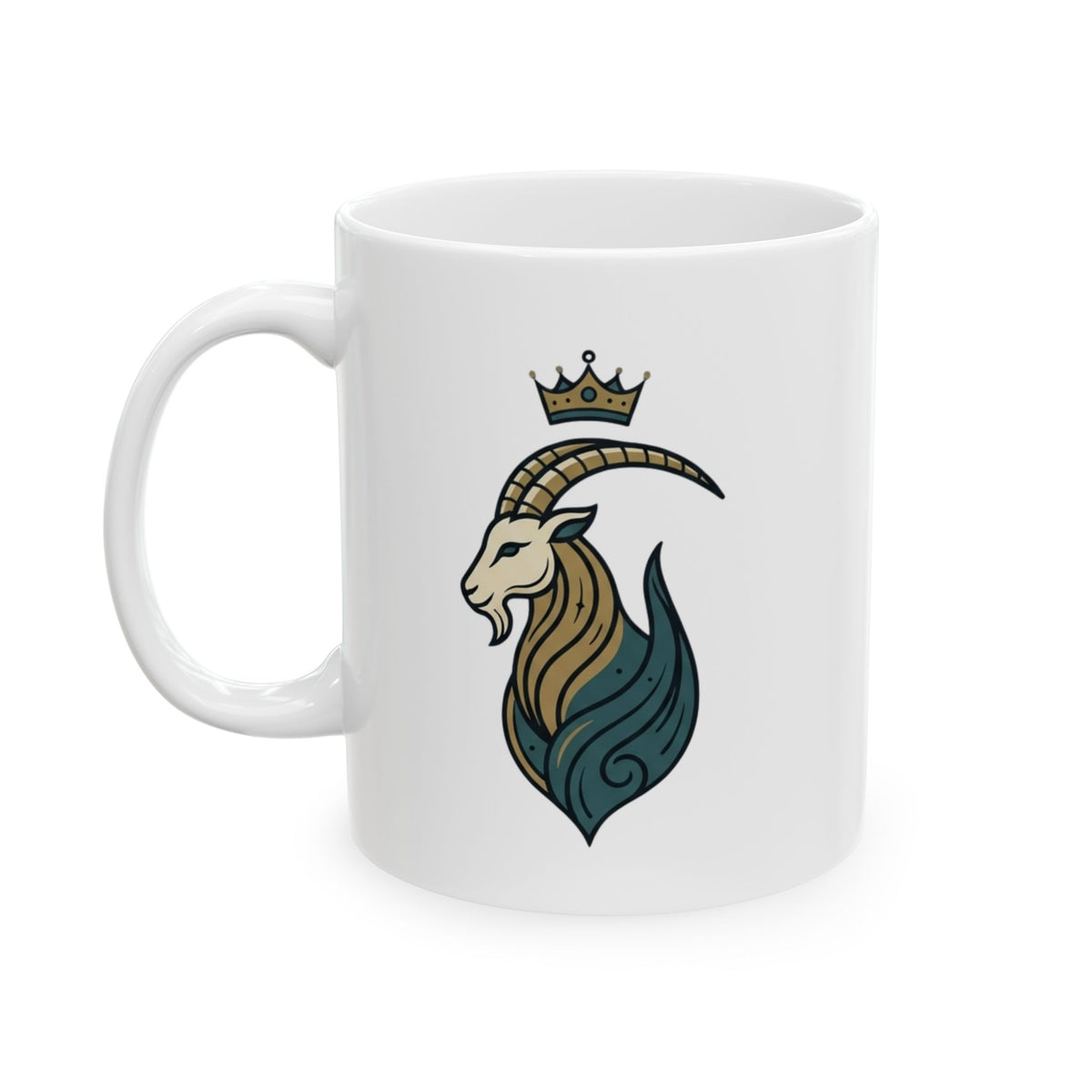 "Capricorn- The Sea-Goat Crest" White Ceramic Mug — Graphic