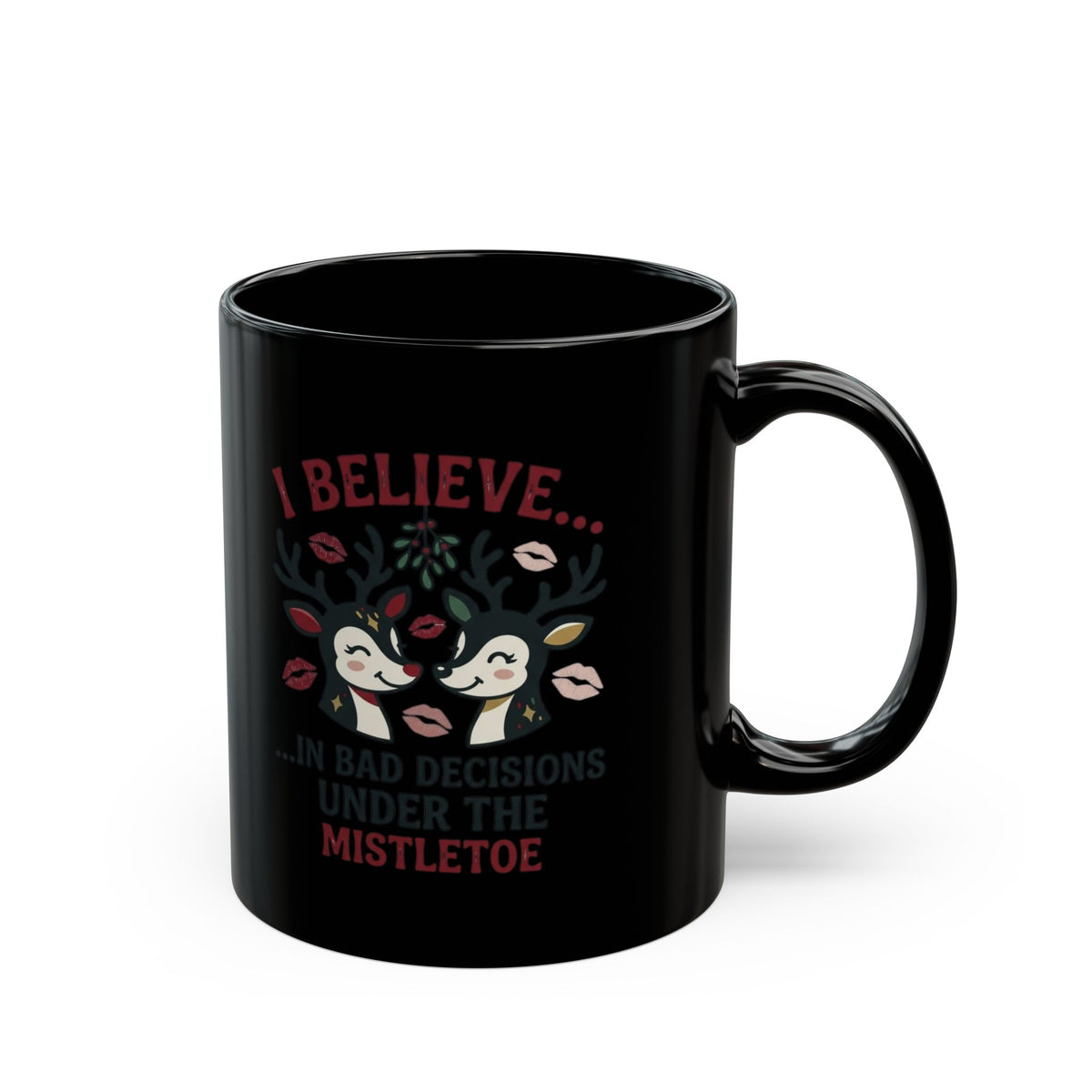"Bad Decisions Under the Mistletoe" Black Ceramic Mug