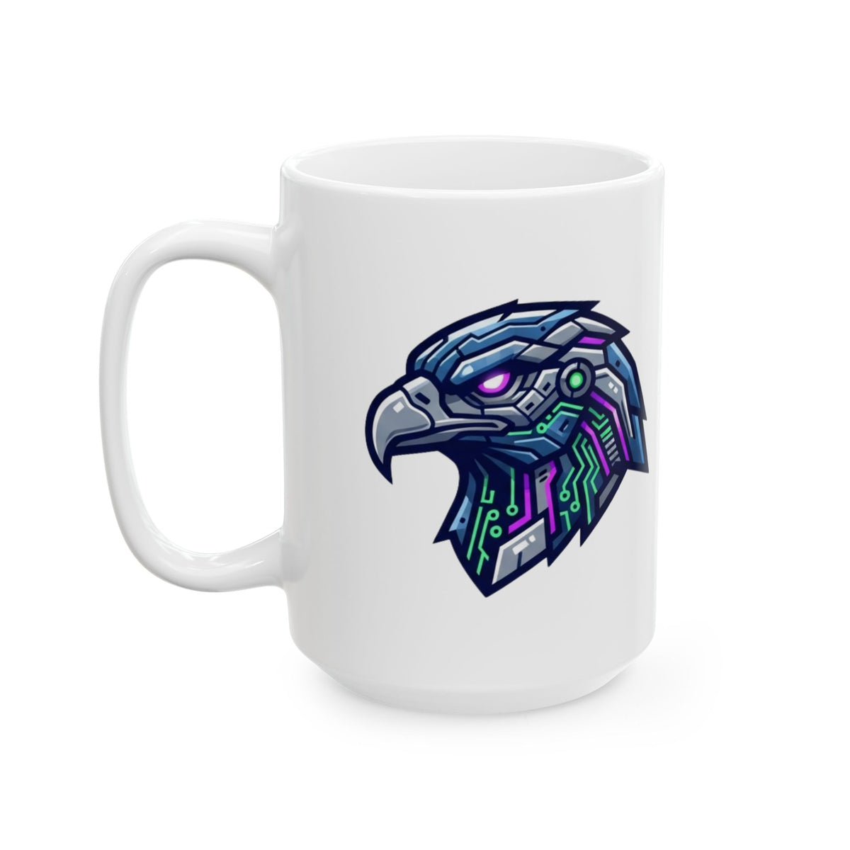 "Cyber Falcon" White Ceramic Mug — Graphic