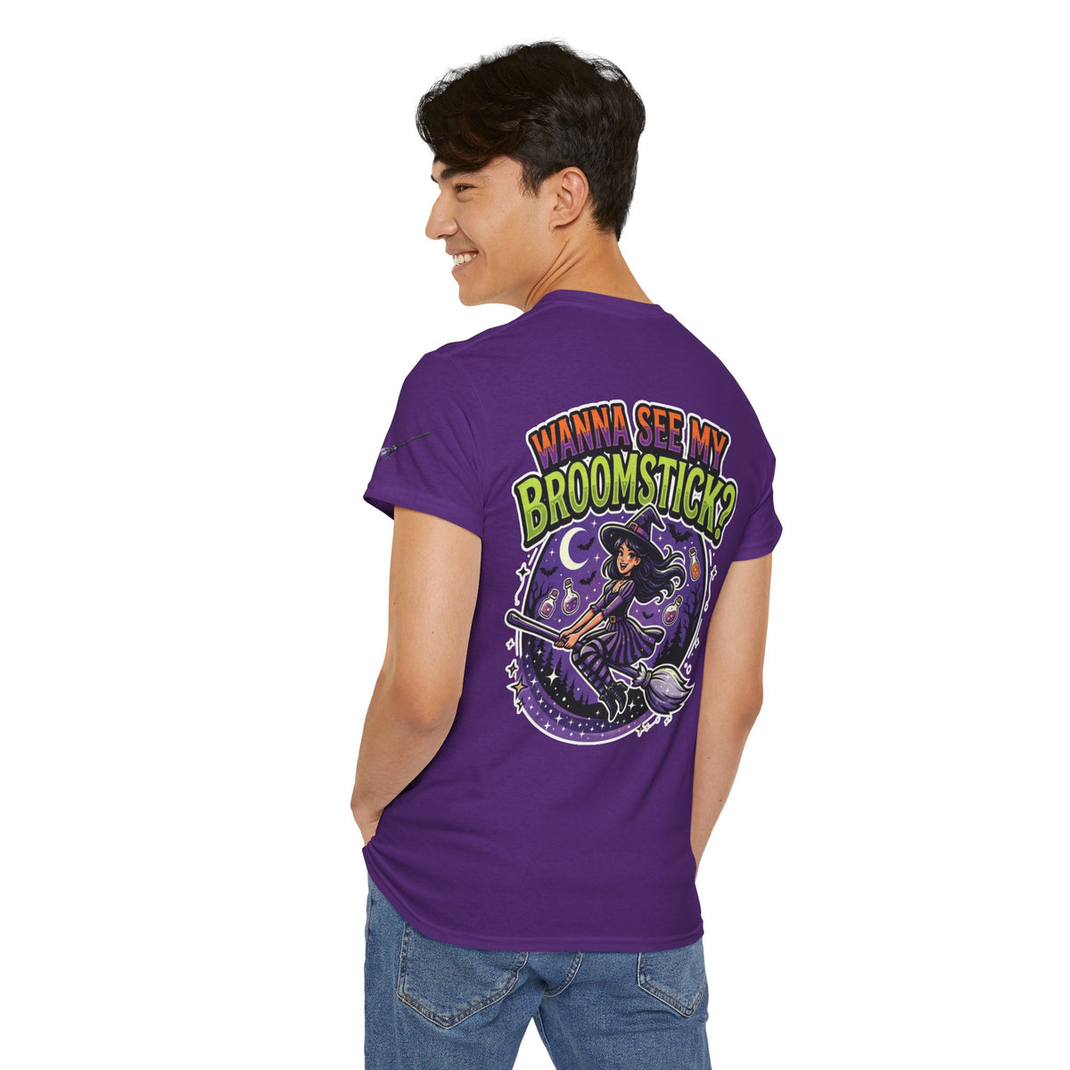 Color: Purple | Wanna See My Broomstick Premium Graphic Tee